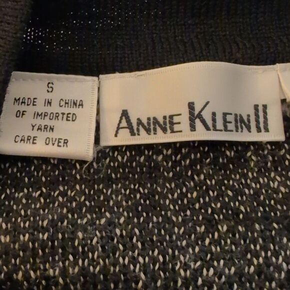 Anne Klein II women's vintage black and white striped wool knit cardigan sweater - Picture 2 of 5